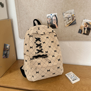 New Denim Fabric Bow Tie Design Female <b>College</b> Versatile Two Shoulder Middle High School Korean Style School <b>Bag</b> Backpack - Product Image 6
