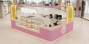 Kiosque à desserts rose personnalisé, mobilier de présentation en bois pour boulangerie, design d'intérieur de magasin de détail, vitrine en verre pour pâtisserie - Product Image 5
