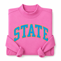 Sudadera Personalizada con Bordado Chenille y Parche de Texto Arqueado con el Nombre del Estado, para Regalo y Ropa con Espíritu Universitario
