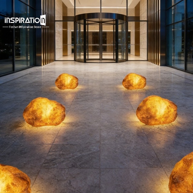 FRP Glowing Stone Trellis Translucent Artificial Rock for Climbing Plant Garden Support Customizable FRP Translucent Stone