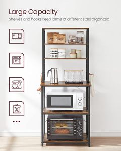 Bar à café, support de boulanger pour <span class=keywords><strong>cuisine</strong></span> avec rangement, étagères de <span class=keywords><strong>cuisine</strong></span> à 6 niveaux avec 6 crochets, support pour micro-ondes, <span class=keywords><strong>industriel</strong></span> - Product Image 4