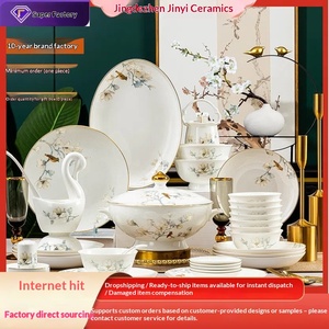 Service de table en céramique de Jingdezhen – Ensemble de bols et assiettes pour la maison – Luxe léger haut de gamme – Cadeau de déménagement – Échantillon personnalisable avec LOGO - Product Image 1