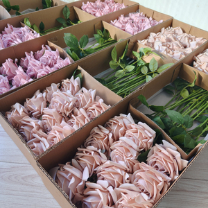 Roses artificielles en latex de haute qualité, aspect réaliste, couleur <span class=keywords><strong>rose</strong></span> poussiéreux, pour décoration de mariage, remise de diplôme et fête des mères - Product Image 5