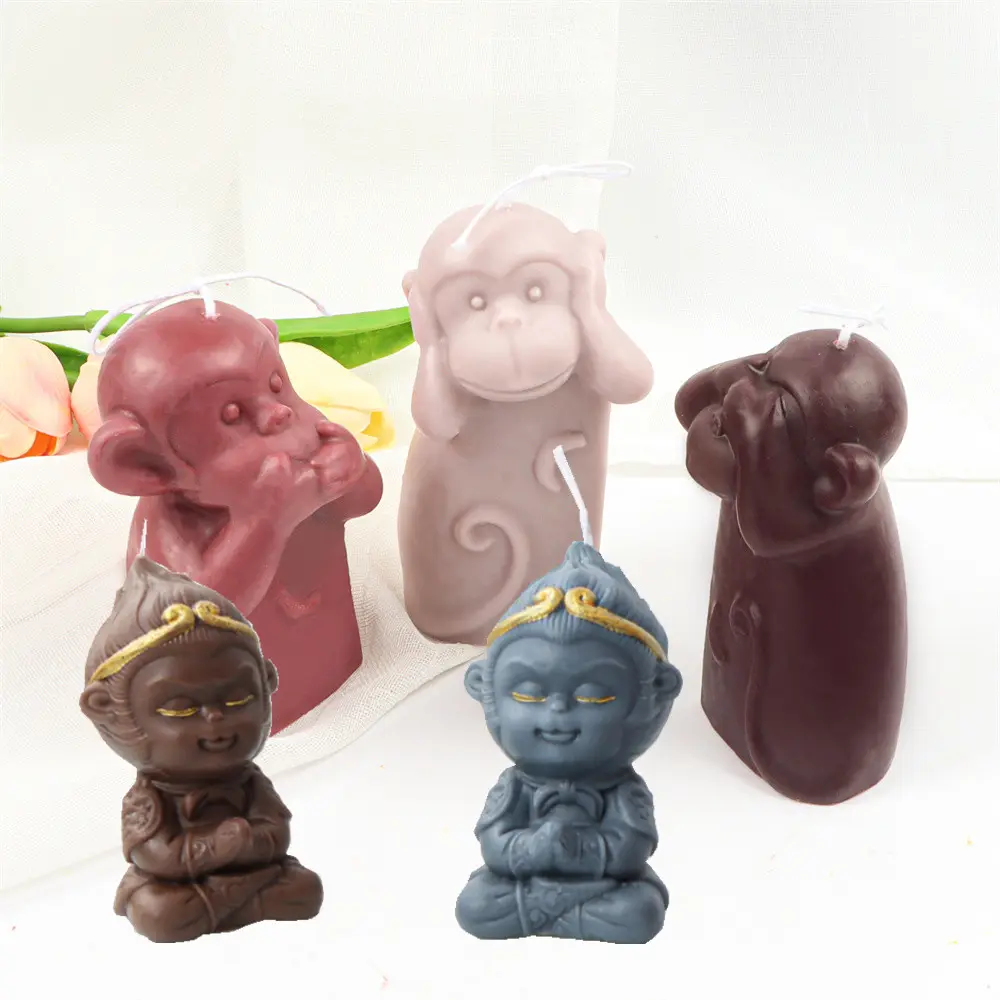 Buddhistische Kultur Schauen Sie nicht Hören Sagen Sie Affe Home Dekorieren Gipsform 3D Magische Tiere Seife Soja Wachs Kerzen Silikon form