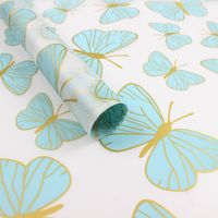 Papier d'emballage floral translucide imprimé papillon coloré durable, papier d'emballage cadeau floral élégant et doux pour les fleuristes