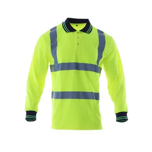 HI VIS SAFETY LONG SLEEVES POLO SHIRT WITH REFLECTIVE TAPE WORK WEAR