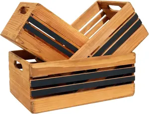JUNJI Nesting Wooden Crates Decorative Boxes for Display Risers Wooden Crates with Handles and Hanging Chalkboard