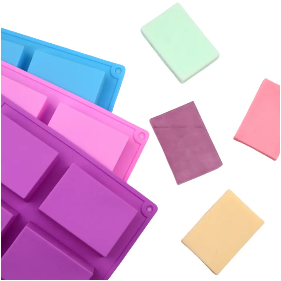 6 Cavity Rectangle Handmade Soap Mold Easy to Demould Silicone Cake Mold