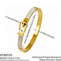 Bracelet jonc audacieux punk en acier inoxydable 316L avec zircons et fermoir, bijou de main pour femme, ne ternit pas, vente en gros