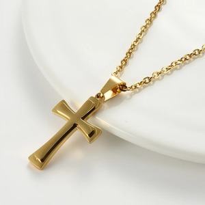 Collar con colgante de cruz de doble capa de acero inoxidable, pequeño, minimalista, plateado, dorado, negro, amuleto religioso cristiano para hombres y mujeres - Product Image 3