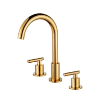 Robinet de lavabo de salle de bain de luxe en laiton brossé doré, corps en laiton, poignée en alliage de zinc, mitigeur à 3 trous pour montage sur comptoir, usine OEM