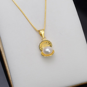 Collier en argent S925 personnalisable pour femme, pendentif en coquille de moule de rivière de 4-5 mm, ornement suspendu, pendentifs en perles, breloques - Product Image 3