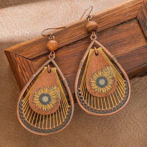 Boucles d'oreilles pendantes Bohème en alliage plaqué bronze antique à motif floral, ensemble de bijoux de mode pour femmes - Product Image 3