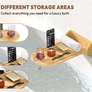 Wooden <b>Bath</b> <b>Caddy</b> Solid Wood Wall Mount Foldable Storage Rack For Bathroom With Curved Design 13-16.9in - Product Image 3