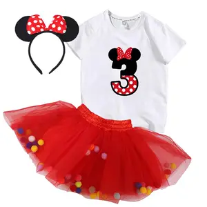 Vente en gros en vrac de vêtements pour bébés Costume Minnie 1 2 3 4 5 6 7 8 9 ans Tenue d'anniversaire pour filles avec bandeau à oreilles de souris MBGO-003