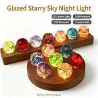 Lampe de nuit LED étoilée USB avec base en bois, lumière chaude, décoration moderne pour chambre à coucher, sphère galaxie, vente en gros usine