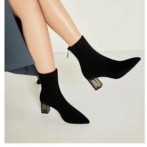 Nouvelles bottes d'été pour femmes bottines en cuir noir bouts pointus avec talons transparents dos zip femmes bottes d'hiver - Product Image 5