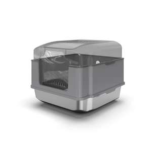 Große Katzentoilette aus Edelstahl mit geschlossenem Design, Sandwanne, Anti-Spritz-Funktion und Kunststoff-Reinigungsbad - Product Image 1