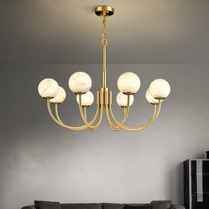 Lampadario Moderno Zeallighting con Sfere in Alabastro Naturale, Lussuoso Lampadario Decorativo in Ottone con Sfere di Marmo per Soggiorno - Product Image 2