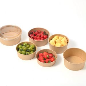 <b>Disposable</b> Eco Friendly Kraft Paper <b>Bowl</b> Clear PET Lid Biodegradable Microwave Safe for Camping Takeout Fruit Salad Food - Product Image 3