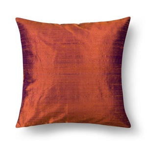 Solid Orange Square Velvet <b>Cushion</b> Cover Handmade Woven Plain Style Home Decor - Product Image 1