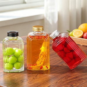 Botella <span class=keywords><strong>de</strong></span> Vidrio Cuadrada <span class=keywords><strong>de</strong></span> 350 ml con Rayas para Jugo, Bebidas y Licores - Product Image 5