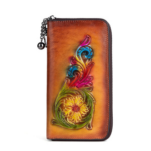 Ando Bag Portefeuille long en cuir véritable gaufré à motifs floraux colorés pour femme, style vintage, avec fermeture éclair et dragonne - Product Image 5