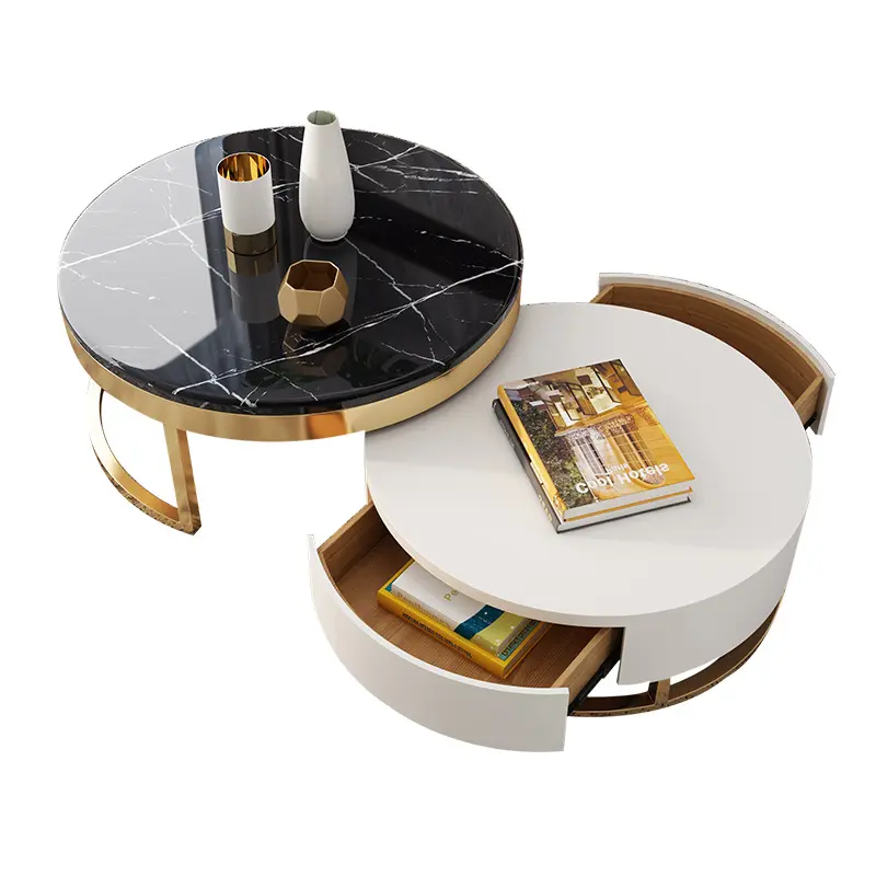 Muebles modernos para sala de estar, mesas de madera negra de vidrio, mármol, Centro de té de madera, círculo dorado, 1 pieza