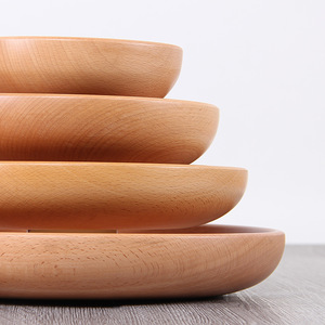 Plato redondo de madera de haya Yimu Yijiang, tazón de ensalada de madera gruesa para fiestas, estilo sencillo. - Product Image 2