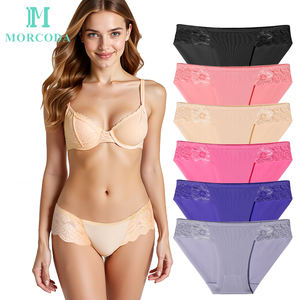 Morcoda Yiwu Futian Market Factory <span class=keywords><strong>Shop</strong></span> Ingrosso Intimo Donna <span class=keywords><strong>Sexy</strong></span> in Nylon Sottile con Pizzo Bikini a Vita Bassa Tinta Unita Colori Assortiti - Product Image 1