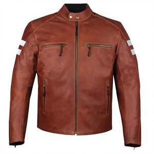 Veste en cuir de mouton vintage ample pour homme, imperméable, respirante, avec design patchwork et blocs de couleur, fermeture éclair frontale, pour l'hiver et les activités de plein air - Product Image 1