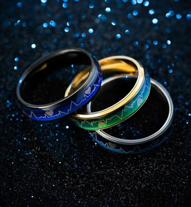 แหวนอารมณ์สแตนเลสสตีลเคลือบทอง 18K PVD พร้อมคริสตัลเหลวเปลี่ยนสี |   เครื่องประดับเปลี่ยนสีตามอุณหภูมิสำหรับผู้ชายและผู้หญิง - Product Image 4
