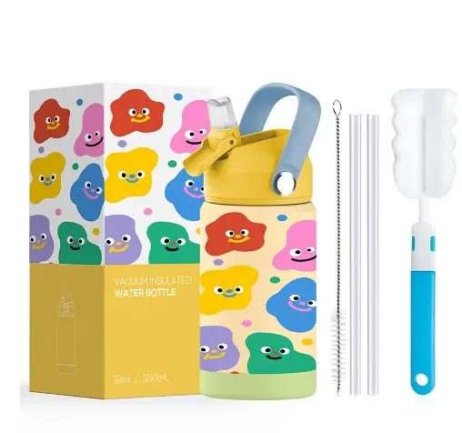 Bouteille d'eau personnalisée pour enfants 12 oz en acier inoxydable sans Bpa avec couvercles colorés et logo