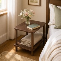 Table de chevet avec plateau en MDF, pieds en bois massif, double couche, style minimaliste de luxe léger, petite table basse rectangulaire, table d'appoint pour canapé