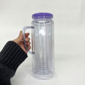 Vasos de doble pared de 12oz y 16oz, transparentes, para refrescos, cerveza, café, con tapa de color y pajita, para envolturas UV DTF - Product Image 1