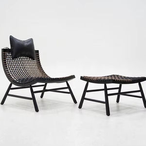 Fauteuil de salon en bois massif de style nordique avec corde en rotin tressée à la main, siège individuel pour parcs et halls extérieurs - Product Image 5