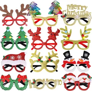 Kacamata Natal berkilau, 12 buah/set, kacamata Pesta bingkai kostum Natal untuk pesta Natal, dekorasi hadiah liburan