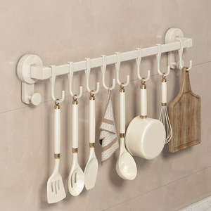 Wall Mounted <b>Kitchen</b> <b>Hooks</b> With Suction Cups Removable Storage Rack For Spatula Spoon Pot Pan Knife Holder Rectangle Design - Product Image 1