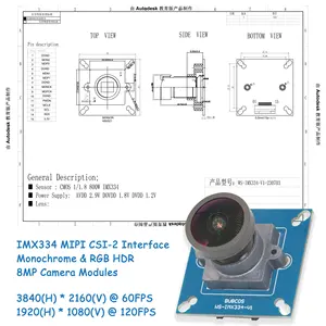 8 mégapixels 4K 60fps haute vitesse IMX334 module de caméra à objectif grand angle HDR rétro-éclairage surveillance industrielle module de caméra mipi CSI