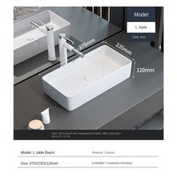 Évier de comptoir en céramique blanche, style L, 370x235mm, lavabo carré pour projet de décoration de salle de bain d'hôtel