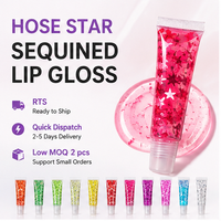 Gloss à lèvres hydratant à paillettes étoiles RTS 10ml, effet brillant, tube souple, 13 couleurs, faible MOQ, vente en gros, logo personnalisé