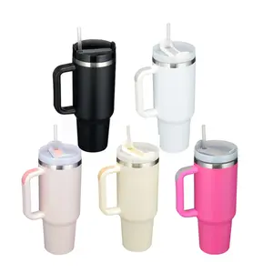 Caneca de viagem de aço inoxidável de parede dupla 40 onças, caneca térmica para exterior 40 onças com alça e canudo pronto para enviar