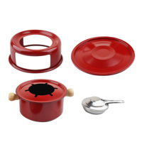 Service à fondue au fromage suisse 6 pièces avec base et plat à alcool pour chocolat, barbecue au fromage en acier au carbone de couleur rouge