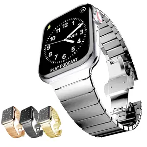 Оптовые продажи черный стальной браслет часы-Серебристые, золотистые, черные металлические классический браслет из нержавеющей стали, ремешки для часов для apple watch, версии цепи ремешок для наручных часов iwatch серии 7 группа