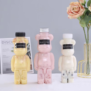 ขวดน้ำผลไม้ PET ลายการ์ตูนหมี ขนาด 500 มล. สำหรับใส่ชานม น้ำแร่ แบบใช้แล้วทิ้ง พร้อมฝาเกลียวอะลูมิเนียม - Product Image 1