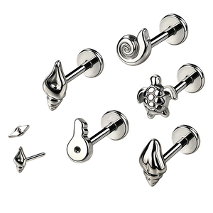 Fashion Cute Ocean &amp; Plant Shape Flat Back Stud ASTM F136 Titanium Hypoallergenic Women Ear Piercing Accessories - Product Image 4