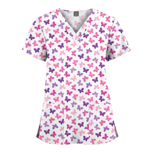 Premium Wireless Nursing Stretch Festive Christmas Printed Scrub Tops Uniformes médicaux à manches courtes pour les salons de beauté Scrubs Set - Product Image 4