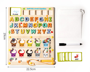 Jouet d'apprentissage polyvalent 5 en 1 en bois Montessori, labyrinthe magnétique de couleurs et de chiffres, jouet d'apprentissage des lettres ABC - Product Image 5