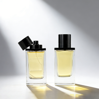 Vente en gros de flacons de parfum en verre de luxe carrés et rectangulaires de 30 ml, 50 ml, 100 ml avec bouchon magnétique et vaporisateur ultra-fin, couvercle en métal noir