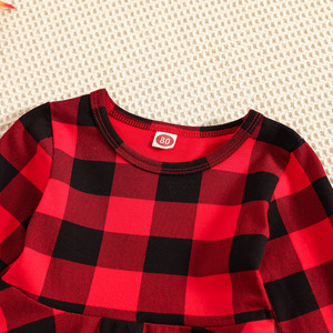 Çocuk Giyim Kırmızı Ekose Cadılar Bayramı Noel Dikişli Fiyonklu Kız Takımı Generation Hair Avrupa Amerika - Product Image 3